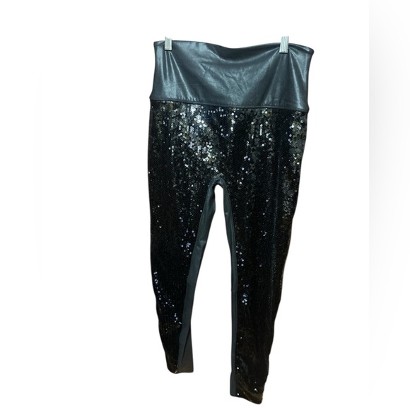 SPANX Black Shimmer Sequin High Waisted Leggings Sz XL Women - Picture 8 of 9
